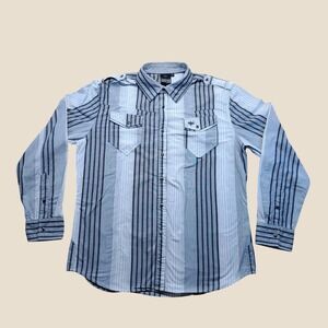 Not Of This‎ World Button Down Shirt Mens XL Blue Grey Excellent Back Embroidery